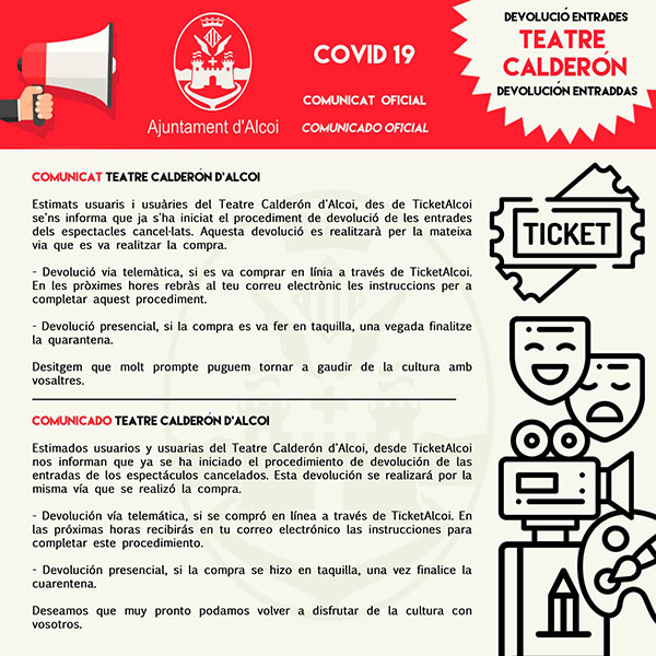 EFECTUADA la DEVOLUCIÓN de localidades del Teatre Calderón